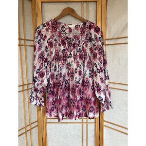 NWT Beachlunchlounge Blouse Small Pink Ikat ButtonUp Beach Pool Coverup Boho
